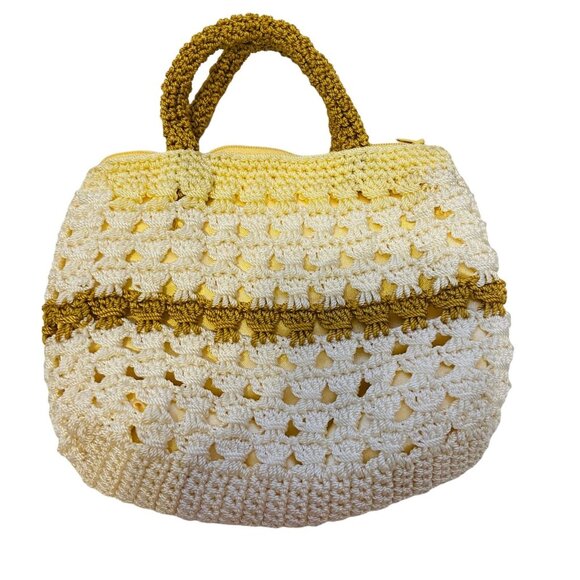 #4706 Hand made crochet one of a kind beige hand bag - Picture 1 of 9